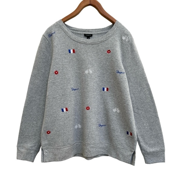 Talbots Embroidered Cotton Modal Pullover Sweatshirt - French Icons, Size Medium - Picture 3 of 12